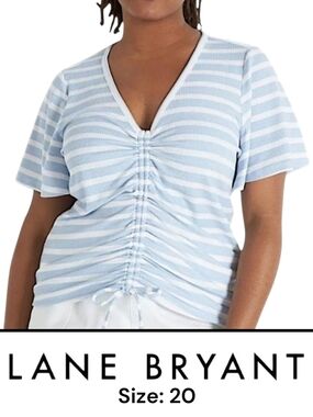 Lane Bryant Blue and White Pullover Drawcord Striped Tee Size 18/20